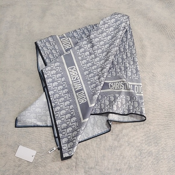 Christian Dior Grey Oblique Monogram Silk Scarf - Picture 2 of 5